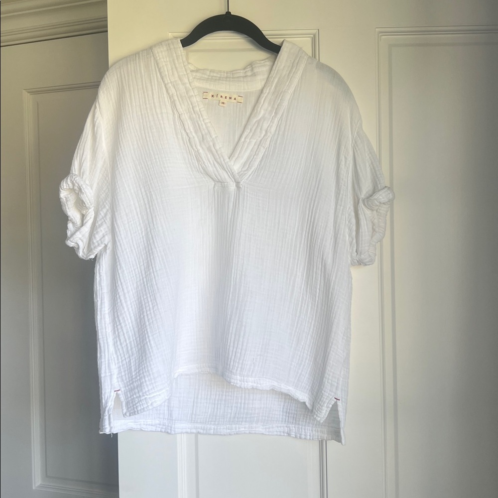 XIRENA Britton Top in White Wash shirt
